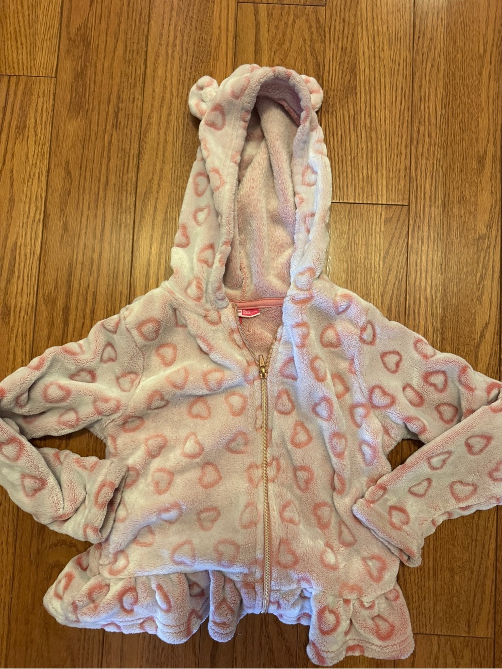 Penelope Mack Pink Plush Hooded Jacket; hearts and ears on hood - fluffy soft